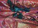 Sequins Fabric Flip Up Sequins Reversible Iridescent Coral/Turquoise Tablecloths-Gowns-Prom By Yard