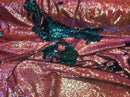 Sequins Fabric Flip Up Sequins Reversible Iridescent Coral/Turquoise Tablecloths-Gowns-Prom By Yard