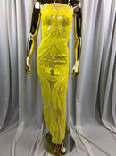 Big Damask Sequins Fabric - Yellow - 4 Way Stretch Damask Sequins Design Fabric By Yard