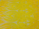 YELLOW 4 Way Stretch Mesh - Sequins Pattern Elegant Design Mesh Fabric Sold By The Yard