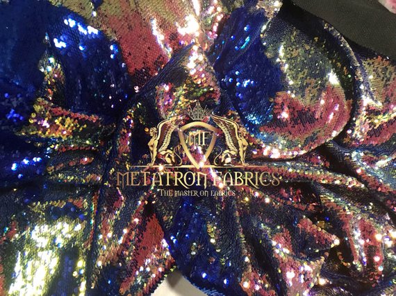 Sequins Fabric Iridescent Royal Blue Flip Up 2 Way Stretch Shiny Reversible,Nightgowns-Prom By Yard