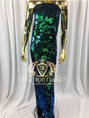 Velvet 4 Way Stretch Shiny Reversible Sequins Fabric Iridescent Green/Black On Black Velvet By Yard