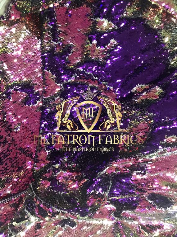 Sequins Fabric Iridescent Purple Flip Up 2 Way Stretch Shiny Reversible,Nightgowns-Prom By Yard