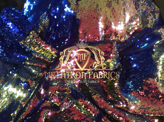 Sequins Fabric Iridescent Royal Blue Flip Up 2 Way Stretch Shiny Reversible,Nightgowns-Prom By Yard