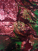 Sequins Fabric Iridescent Red-Green Flip Up 2 Way Stretch Shiny Reversible,Nightgowns-Prom By Yard