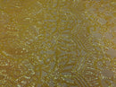 Iridescent Yellow Sequin - 4 Way Stretch Embroidered Royalty Sequins Fancy Design Fabric By Yard
