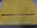 Iridescent Yellow Sequin - 4 Way Stretch Embroidered Royalty Sequins Fancy Design Fabric By Yard