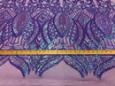 Iridescent Lilac Sequin - 4 Way Stretch Embroidered Royalty Sequins Fancy Design Fabric By Yard