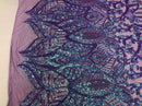 Iridescent Lilac Sequin - 4 Way Stretch Embroidered Royalty Sequins Fancy Design Fabric By Yard