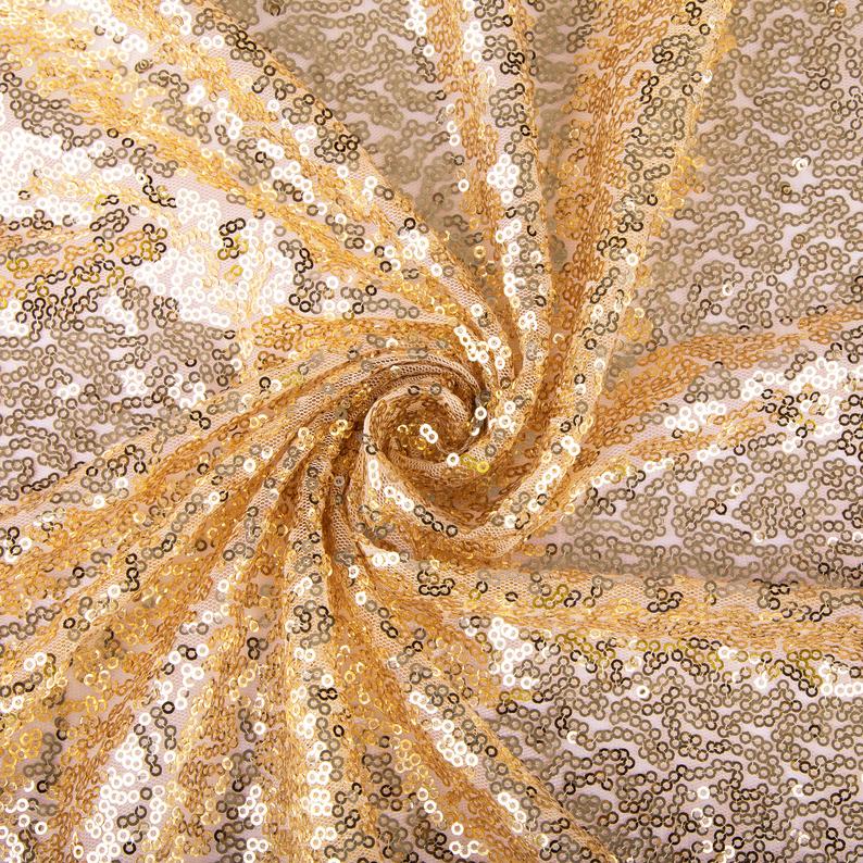 Mini Glitz Sequins - Gold - Stretch Shiny Sequins Mesh Fabric Sold By The Yard