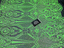 4 Way Stretch Fabric - Neon Green - Fancy Pattern Design Sequins Fashion Fabric Mesh By Yard