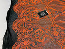 4 Way Stretch Fabric - Neon Orange - Fancy Pattern Design Sequins Fashion Fabric Mesh By Yard