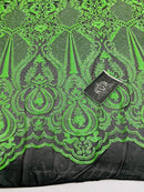 4 Way Stretch Fabric - Neon Green - Fancy Pattern Design Sequins Fashion Fabric Mesh By Yard
