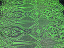 4 Way Stretch Fabric - Neon Green - Fancy Pattern Design Sequins Fashion Fabric Mesh By Yard