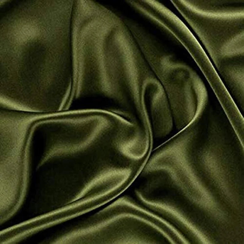 Stretch 60" Charmeuse Satin Fabric - OLIVE - Super Soft Silky Satin Sold By The Yard