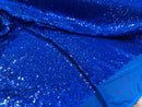 Mini Glitz Sequins - Holographic Royal Blue - Mini Sequins on 4 Way Stretch Lace Mesh Fabric