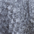 Satin Rosette Fabric - Silver Grey - 3D Rosette Satin Floral Fabric Sold By Yard