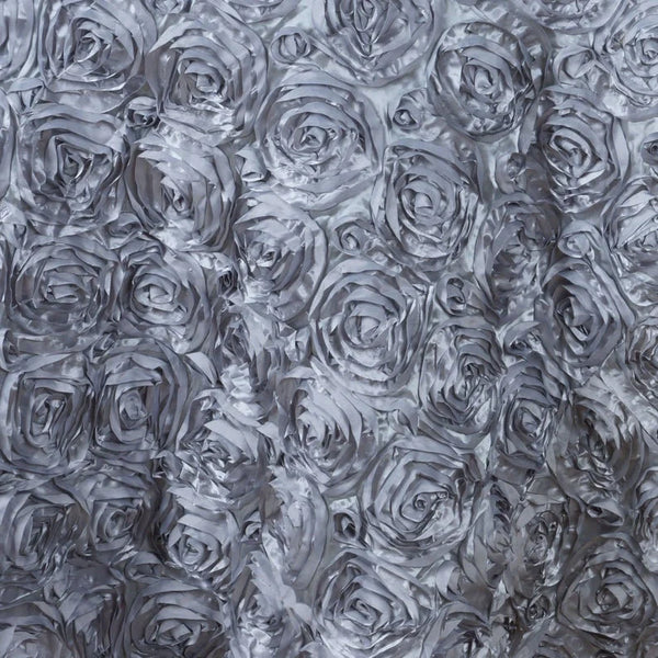 Satin Rosette Fabric - Silver Grey - 3D Rosette Satin Floral Fabric Sold By Yard