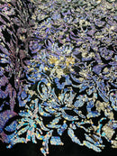 Two Tone Sequins Fabric Flip on Black Stretch Velvet 2-Way, Sequin Reversible By The Yard