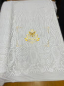 Paisley Sequin Fabric - White - Line Pattern 4 Way Stretch Elegant Fabric By The Yard