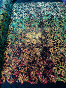 Two Tone Sequins Fabric Flip on Black Stretch Velvet 2-Way, Sequin Reversible By The Yard