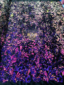 Two Tone Sequins Fabric Flip on Black Stretch Velvet 2-Way, Sequin Reversible By The Yard