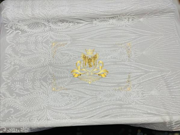 Paisley Sequin Fabric - White - Line Pattern 4 Way Stretch Elegant Fabric By The Yard