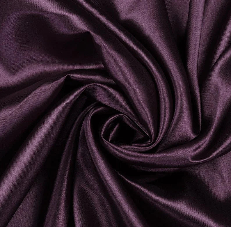 Stretch 60" Charmeuse Satin Fabric - EGG PLANT - Super Soft Silky Satin Sold By The Yard