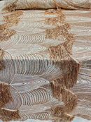 Rose Gold Fringe Sequins - Dangle 4 Way Stretch Fancy Sequins Fabric Sold By The Yard