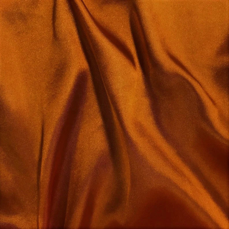 Rust Silky Stretch Charmeuse Satin, Orange Soft Silky Fabric, Burnt Orange Stretch  Satin, Copper Light Weight Stretch Silk for Dress 