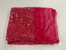 Velvet Stretch Sequins - Clear Sequin on Fuschia - Sequins 2 Way Stretch Velvet Fabric 58/60”