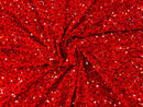 Velvet Stretch Sequins - Red Sequins on Red 2 Way Stretch Velvet Fabric 58/60”