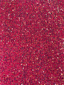 Velvet Stretch Sequins - Clear Sequin on Fuschia - Sequins 2 Way Stretch Velvet Fabric 58/60”