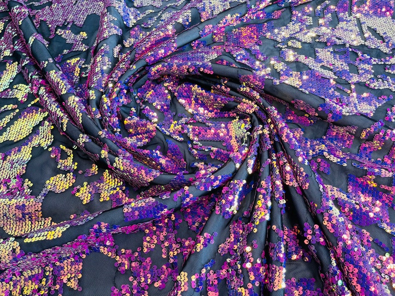 Iridescent Sequins Fabric - Purple - Two Tone Sequins Fabrics By Yard