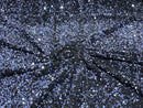 Velvet Stretch Sequins - Navy Blue Sequins on Black 2 Way Stretch Velvet Fabric 58/60”