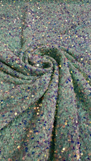 Velvet Stretch Sequins - Clear on Mint Velvet - Sequins 2 Way Stretch Velvet Fabric 58/60”