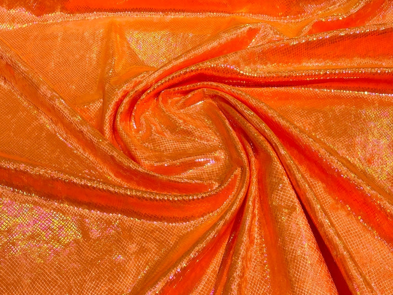 Snake Stretch Velvet - Neon Orange - 58/60" Stretch Velvet Fabric with Snake Print By Yard