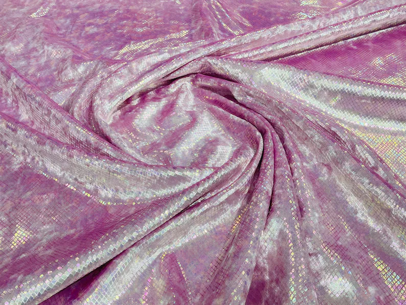 Snake Stretch Velvet - Iridescent Pink - 58/60" Stretch Velvet Fabric with Snake Print By Yard