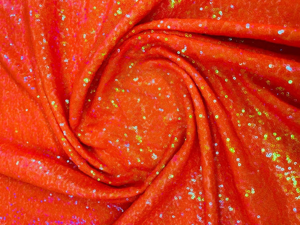 Mini Glitz Sequins - Iridescent Orange -  Stretch Shiny Sequins Mesh Fabric Sold By The Yard