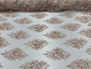 Floral Cluster Bead Fabric - Blush - Sold By The Yard - Embroidered Flower Beaded Fabric