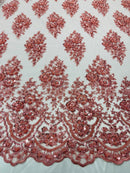 Floral Cluster Bead Fabric - Dusty Rose - Sold By The Yard - Embroidered Flower Beaded Fabric