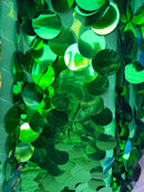 Jumbo 1.5" Circle Sequins - Green - Jumbo Sequins On Mesh Fabric Sold By The Yard
