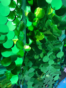 Jumbo 1.5" Circle Sequins - Green - Jumbo Sequins On Mesh Fabric Sold By The Yard