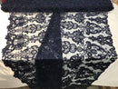 Floral - Navy Blue - Embroided Lace Fabric Damask Pattern - Beautiful Fabrics Sold by The Yard