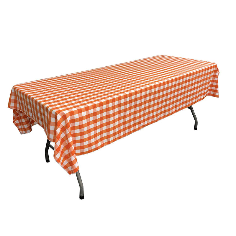 60" Rectangular Checkered Tablecloth (Orange/White) Linen Checkered Tablecloth
