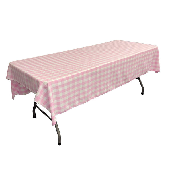 60" Rectangular Checkered Tablecloth (Pink/White) Linen Checkered Tablecloth