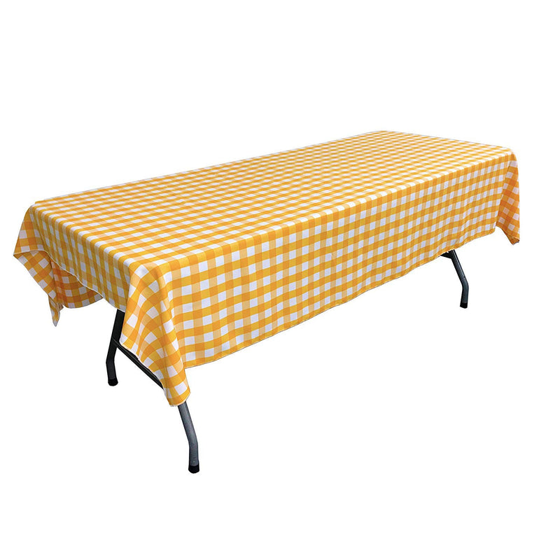 60" Rectangular Checkered Tablecloth (Yellow/White) Linen Checkered Tablecloth