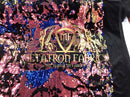 Velvet 4 Way Stretch Shiny Reversible Sequins Fabric Iridescent Raibow/Royal On Black Velvet By Yard