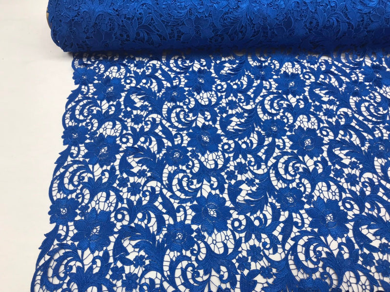 Guipure Lace Fabric Royal Blue - Embroidered Floral Bridal Lace Guipure Wedding Dress By The Yard