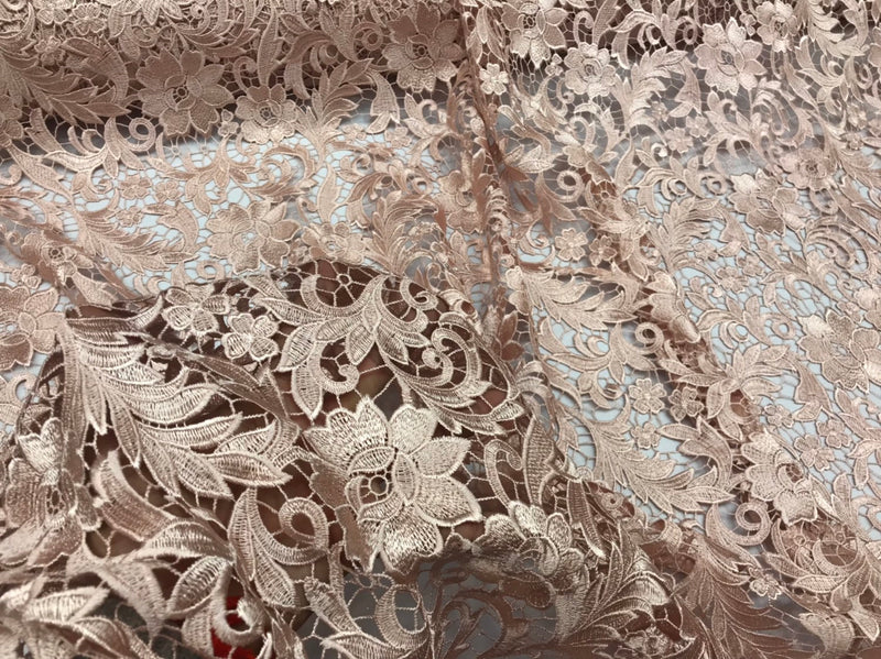 Guipure Lace Fabric Blush - Embroidered Floral Bridal Lace Guipure Wed